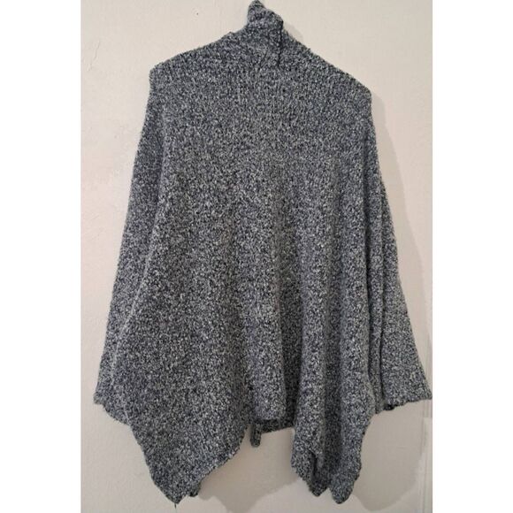 Free People Womens Large fuzzy poncho sweater cardigan blue gray slouchy - Picture 3 of 6